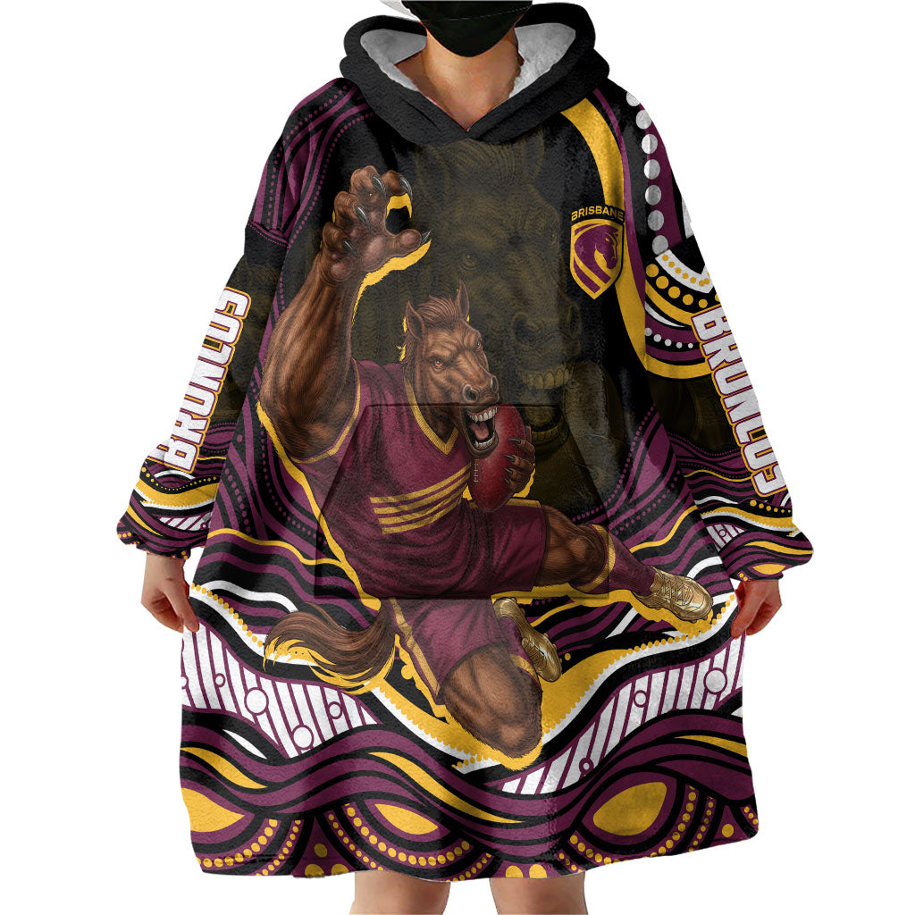 Personalized Brisbane Broncos Wearable Blanket Hoodie Aboriginal Dot Art - Dreamtime Rugby Mascot