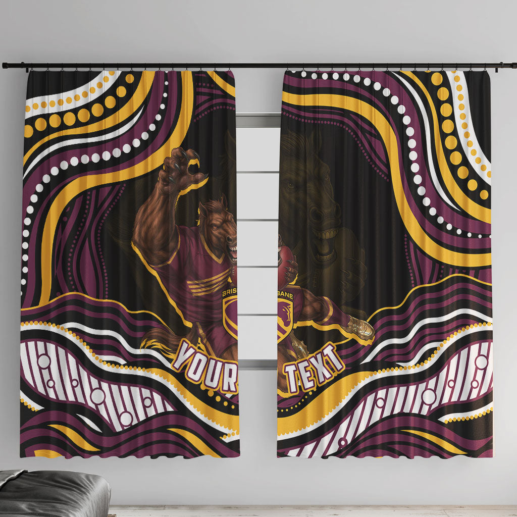 Personalized Brisbane Broncos Window Curtain Aboriginal Dot Art - Dreamtime Rugby Mascot