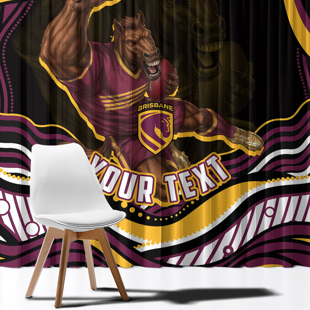 Personalized Brisbane Broncos Window Curtain Aboriginal Dot Art - Dreamtime Rugby Mascot