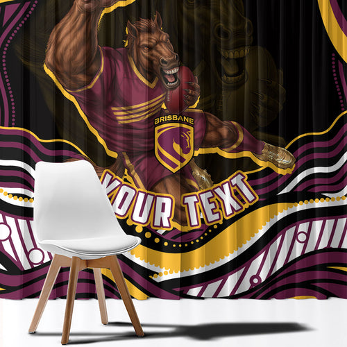 Personalized Brisbane Broncos Window Curtain Aboriginal Dot Art - Dreamtime Rugby Mascot