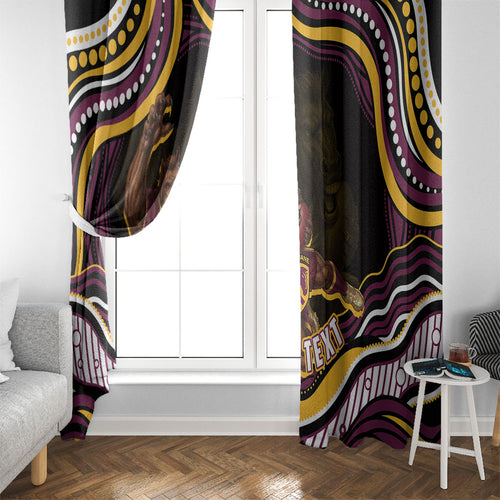 Personalized Brisbane Broncos Window Curtain Aboriginal Dot Art - Dreamtime Rugby Mascot