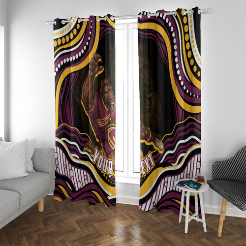 Personalized Brisbane Broncos Window Curtain Aboriginal Dot Art - Dreamtime Rugby Mascot
