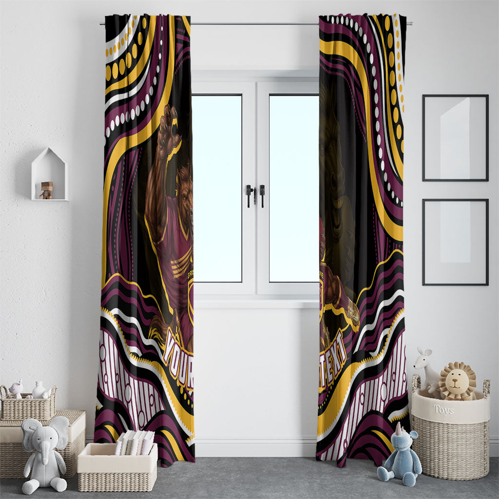 Personalized Brisbane Broncos Window Curtain Aboriginal Dot Art - Dreamtime Rugby Mascot