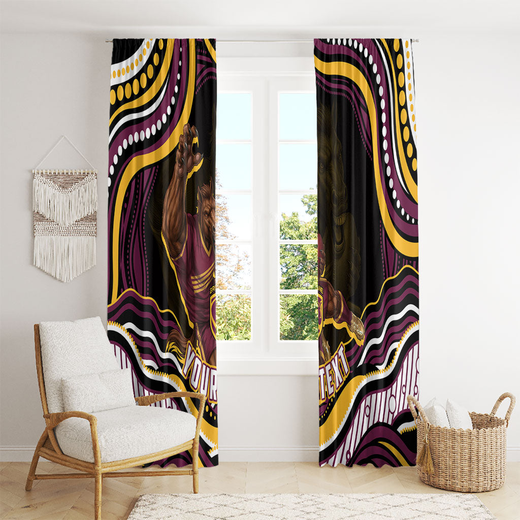 Personalized Brisbane Broncos Window Curtain Aboriginal Dot Art - Dreamtime Rugby Mascot