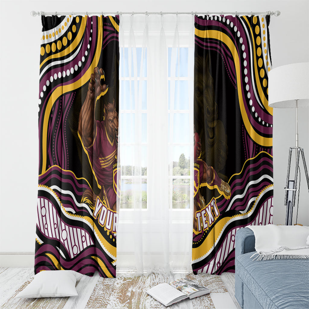 Personalized Brisbane Broncos Window Curtain Aboriginal Dot Art - Dreamtime Rugby Mascot