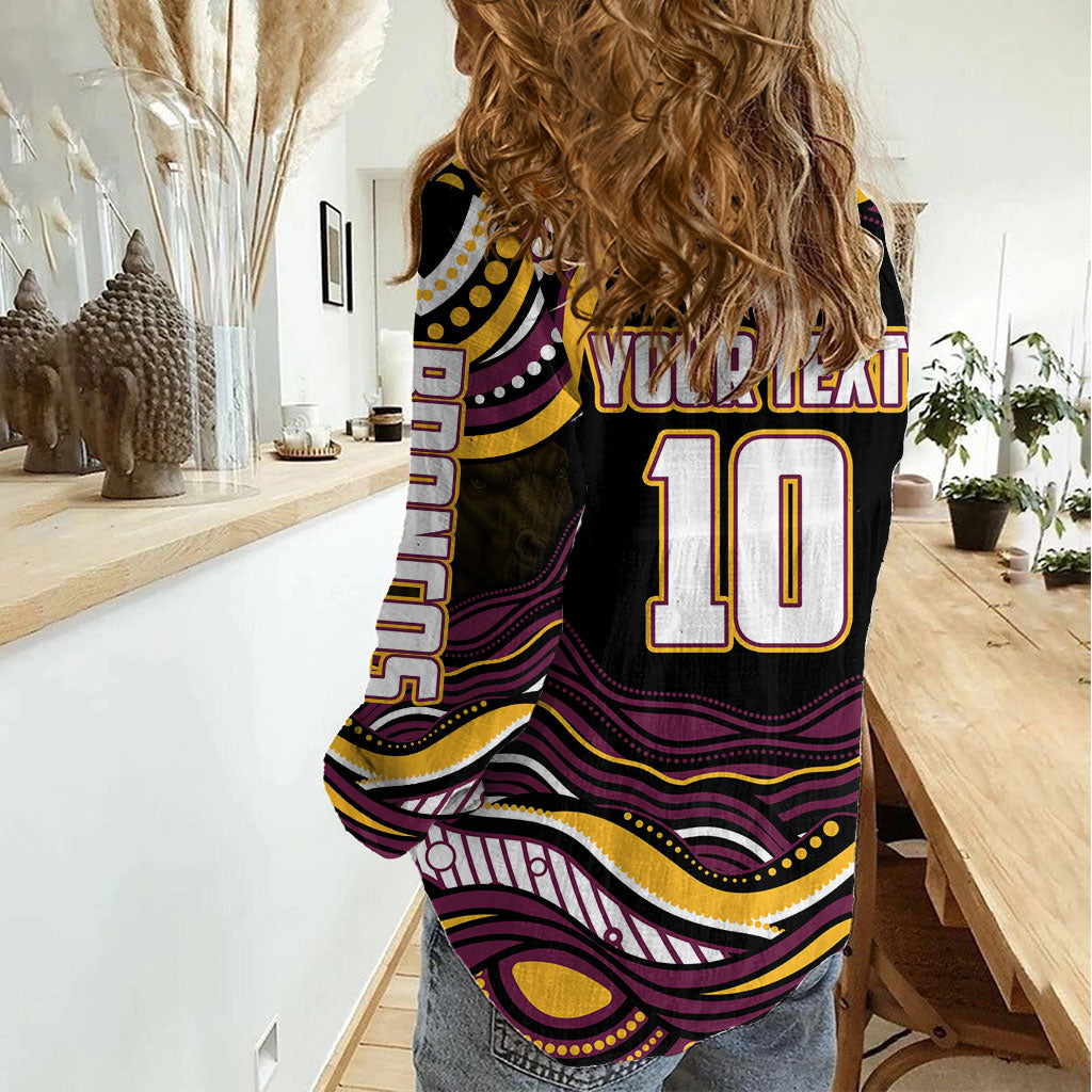 Personalized Brisbane Broncos Women Casual Shirt Aboriginal Dot Art - Dreamtime Rugby Mascot