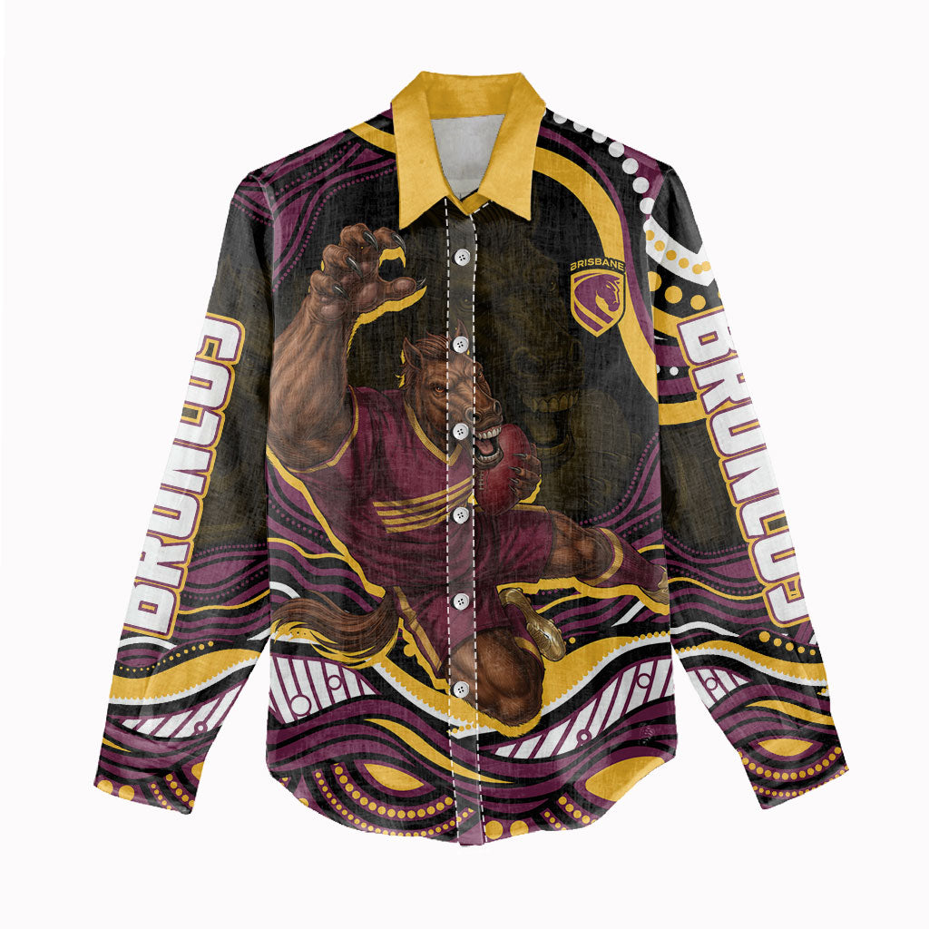 Personalized Brisbane Broncos Women Casual Shirt Aboriginal Dot Art - Dreamtime Rugby Mascot