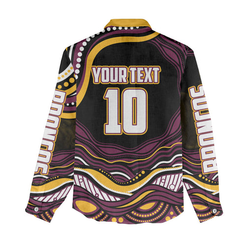 Personalized Brisbane Broncos Women Casual Shirt Aboriginal Dot Art - Dreamtime Rugby Mascot