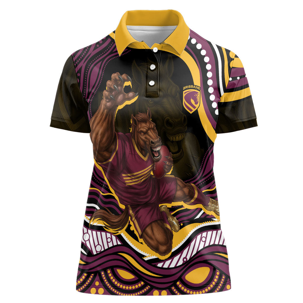 Personalized Brisbane Broncos Women Polo Shirt Aboriginal Dot Art - Dreamtime Rugby Mascot