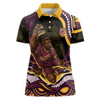 Personalized Brisbane Broncos Women Polo Shirt Aboriginal Dot Art - Dreamtime Rugby Mascot