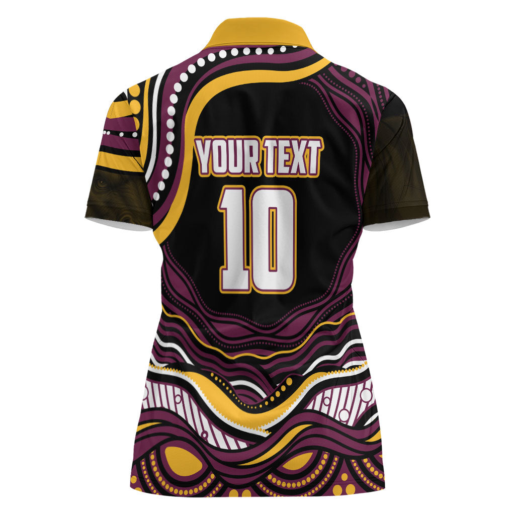 Personalized Brisbane Broncos Women Polo Shirt Aboriginal Dot Art - Dreamtime Rugby Mascot