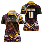Personalized Brisbane Broncos Women Polo Shirt Aboriginal Dot Art - Dreamtime Rugby Mascot