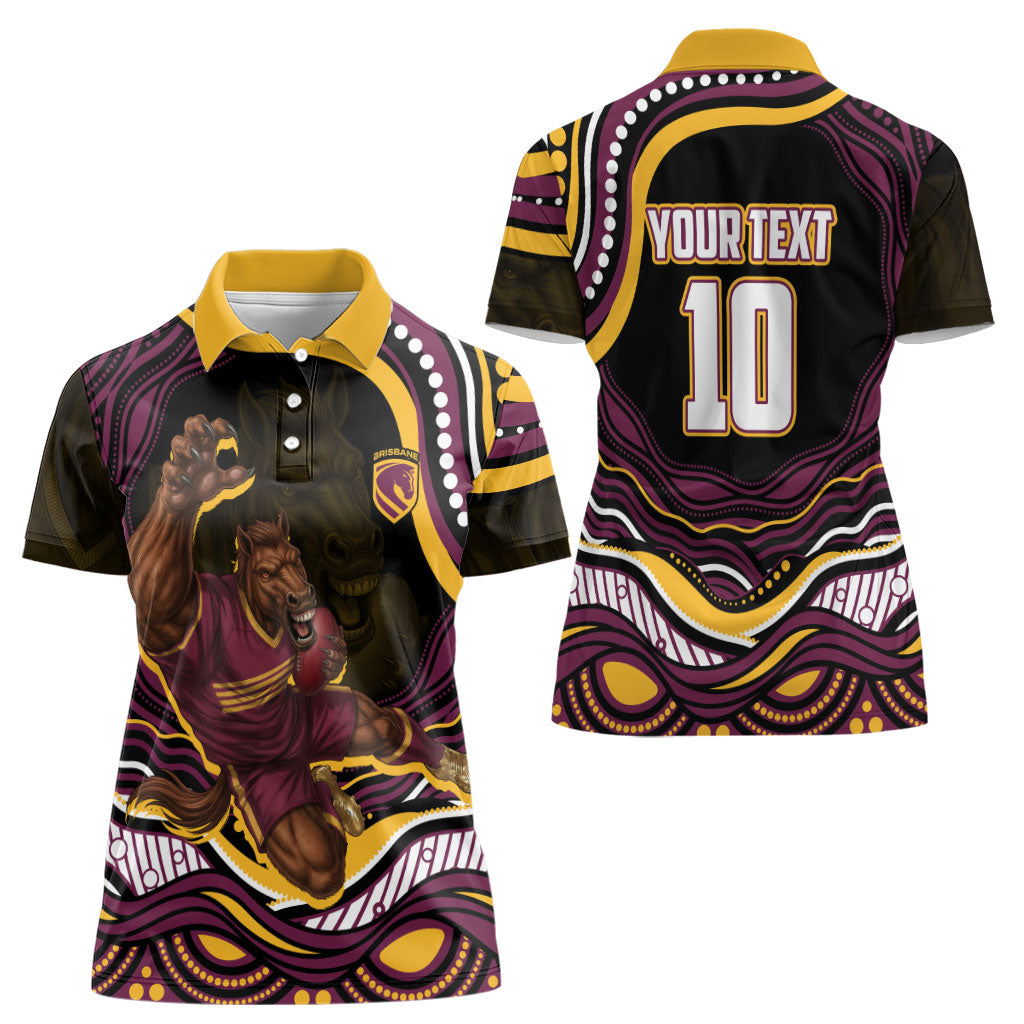Personalized Brisbane Broncos Women Polo Shirt Aboriginal Dot Art - Dreamtime Rugby Mascot