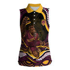 Personalized Brisbane Broncos Women Sleeveless Polo Shirt Aboriginal Dot Art - Dreamtime Rugby Mascot