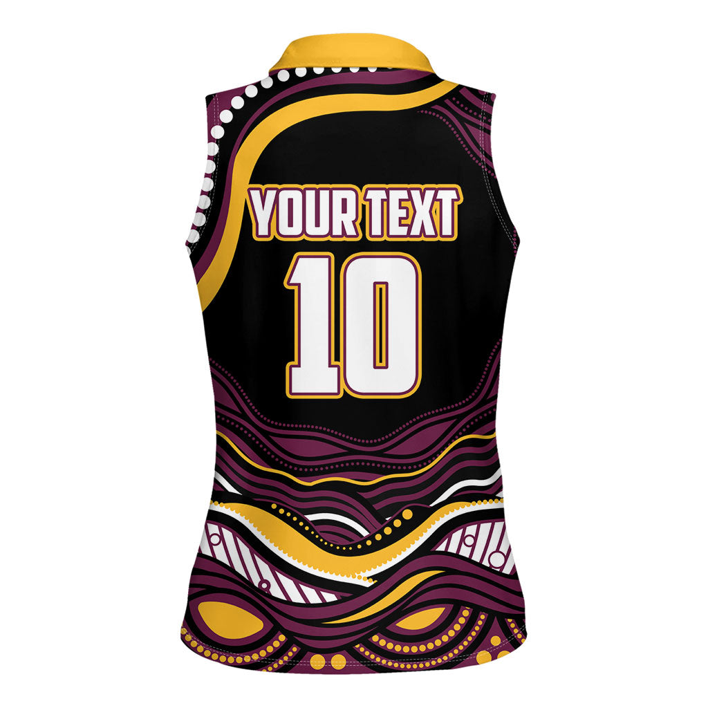 Personalized Brisbane Broncos Women Sleeveless Polo Shirt Aboriginal Dot Art - Dreamtime Rugby Mascot