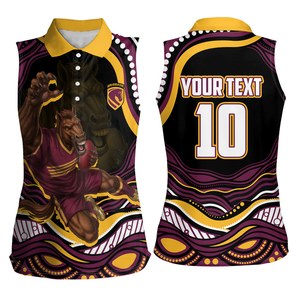 Personalized Brisbane Broncos Women Sleeveless Polo Shirt Aboriginal Dot Art - Dreamtime Rugby Mascot