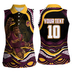 Personalized Brisbane Broncos Women Sleeveless Polo Shirt Aboriginal Dot Art - Dreamtime Rugby Mascot