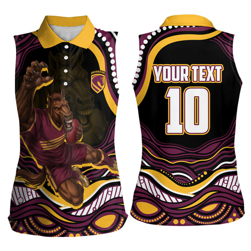 Personalized Brisbane Broncos Women Sleeveless Polo Shirt Aboriginal Dot Art - Dreamtime Rugby Mascot
