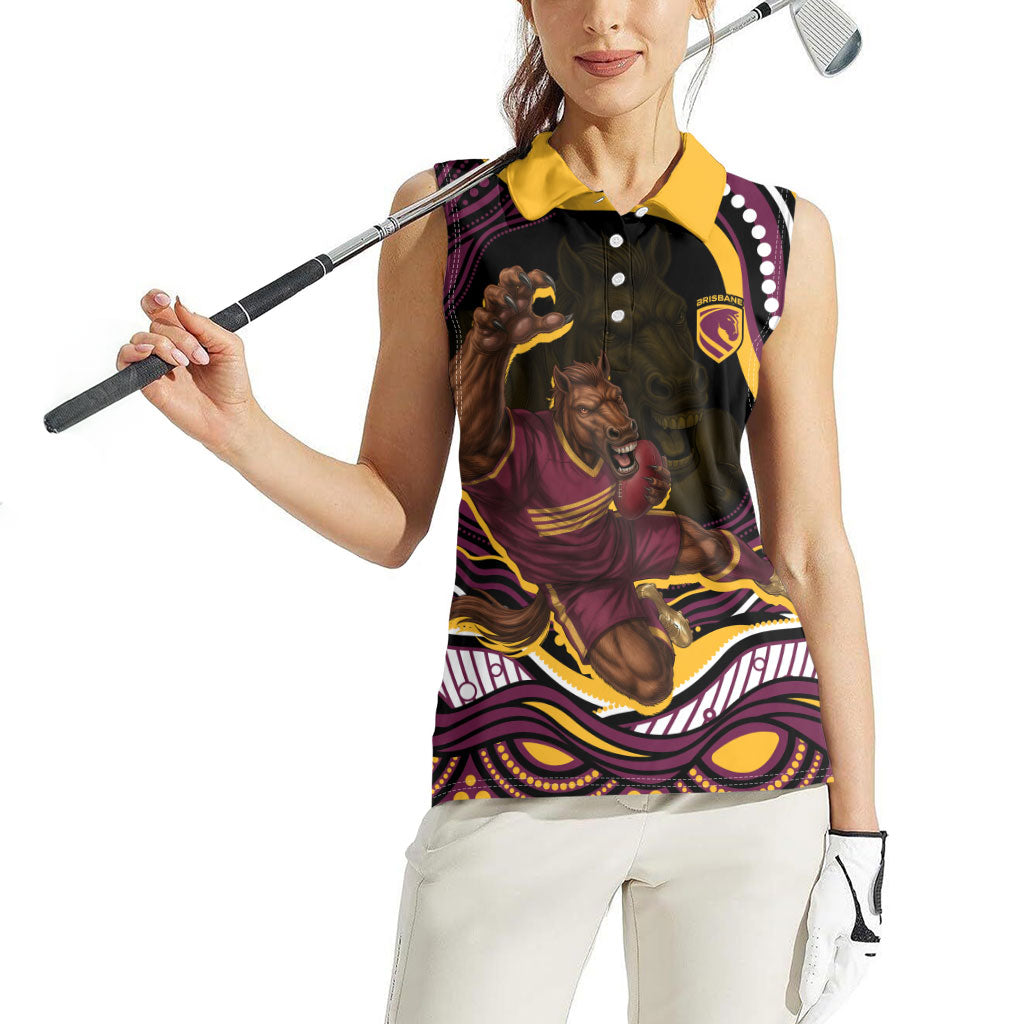 Personalized Brisbane Broncos Women Sleeveless Polo Shirt Aboriginal Dot Art - Dreamtime Rugby Mascot
