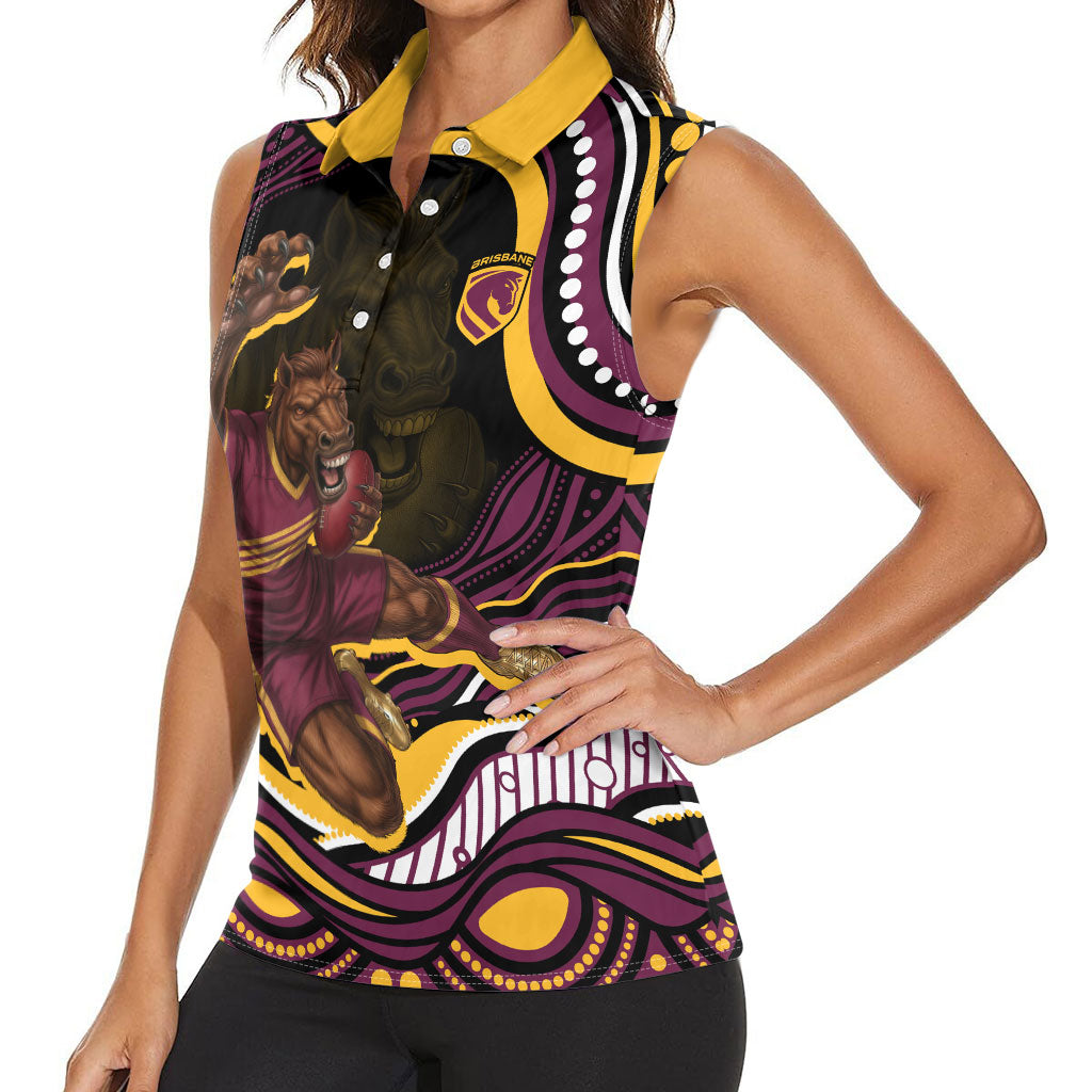 Personalized Brisbane Broncos Women Sleeveless Polo Shirt Aboriginal Dot Art - Dreamtime Rugby Mascot