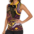 Personalized Brisbane Broncos Women Sleeveless Polo Shirt Aboriginal Dot Art - Dreamtime Rugby Mascot