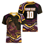 Personalized Brisbane Broncos Women V-Neck T-Shirt Aboriginal Dot Art - Dreamtime Rugby Mascot