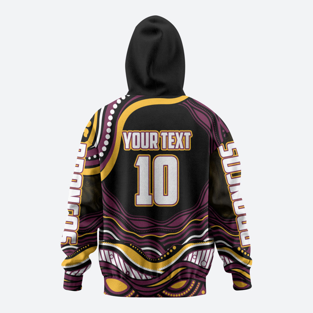 Personalized Brisbane Broncos Zip Hoodie Aboriginal Dot Art - Dreamtime Rugby Mascot