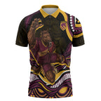 Personalized Brisbane Broncos Zipper Polo Shirt Aboriginal Dot Art - Dreamtime Rugby Mascot