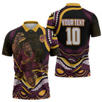 Personalized Brisbane Broncos Zipper Polo Shirt Aboriginal Dot Art - Dreamtime Rugby Mascot