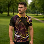 Personalized Brisbane Broncos Zipper Polo Shirt Aboriginal Dot Art - Dreamtime Rugby Mascot