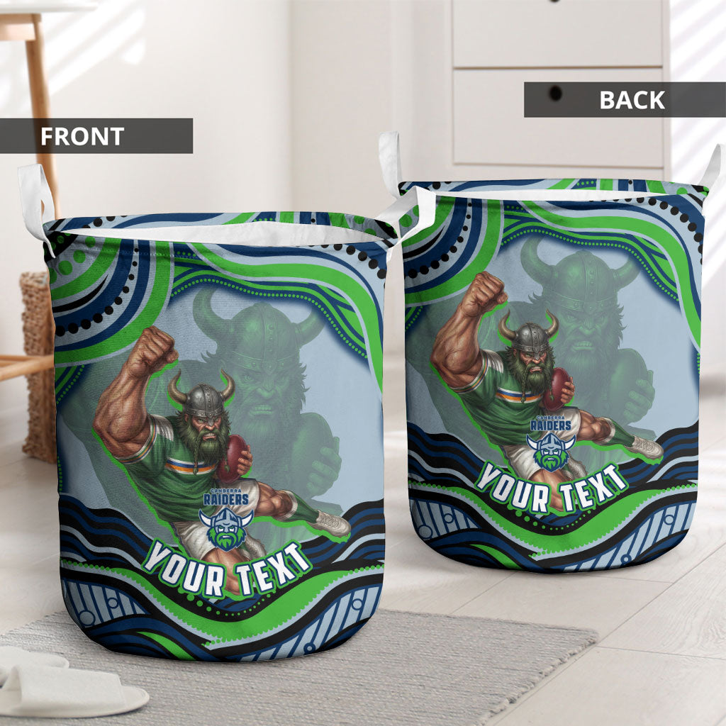 Personalized Canberra Raiders Laundry Basket Aboriginal Dot Art - Dreamtime Rugby Mascot
