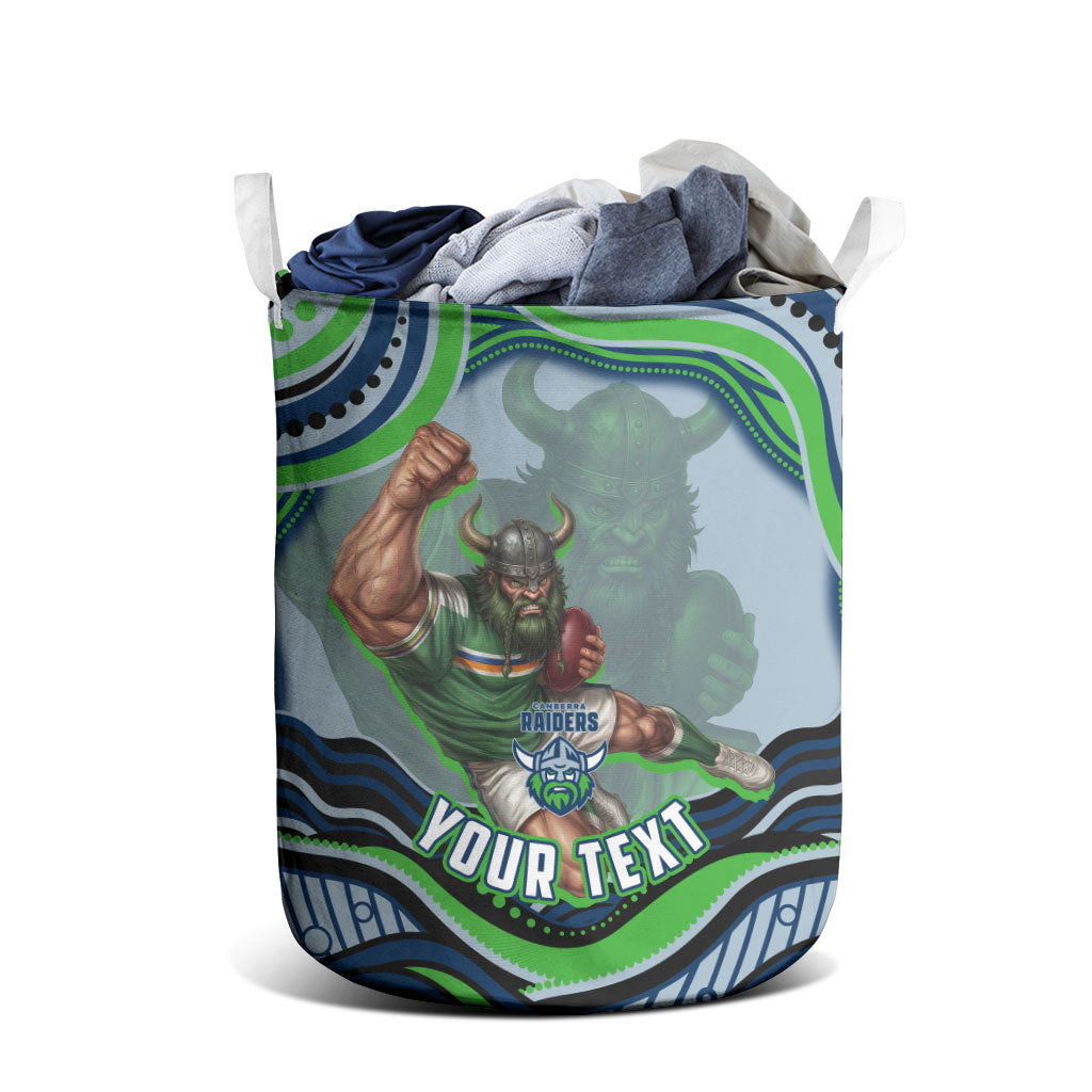 Personalized Canberra Raiders Laundry Basket Aboriginal Dot Art - Dreamtime Rugby Mascot