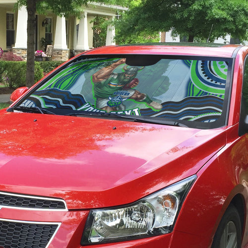 Personalized Canberra Raiders Auto Sun Shade Aboriginal Dot Art - Dreamtime Rugby Mascot