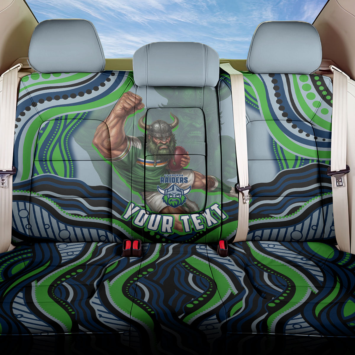 Personalized Canberra Raiders Back Car Seat Cover Aboriginal Dot Art - Dreamtime Rugby Mascot