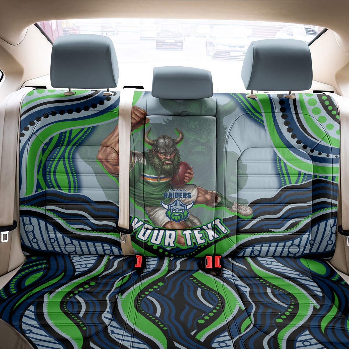 Personalized Canberra Raiders Back Car Seat Cover Aboriginal Dot Art - Dreamtime Rugby Mascot