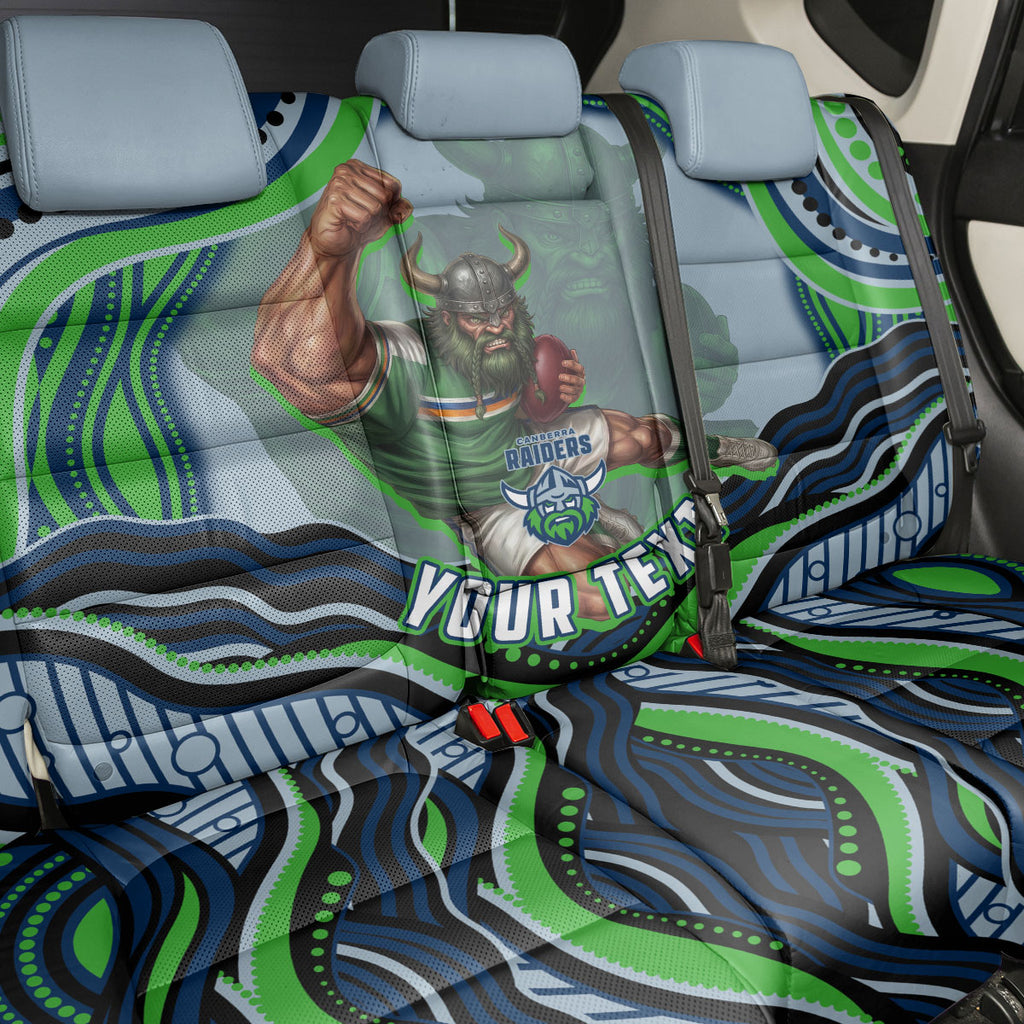 Personalized Canberra Raiders Back Car Seat Cover Aboriginal Dot Art - Dreamtime Rugby Mascot