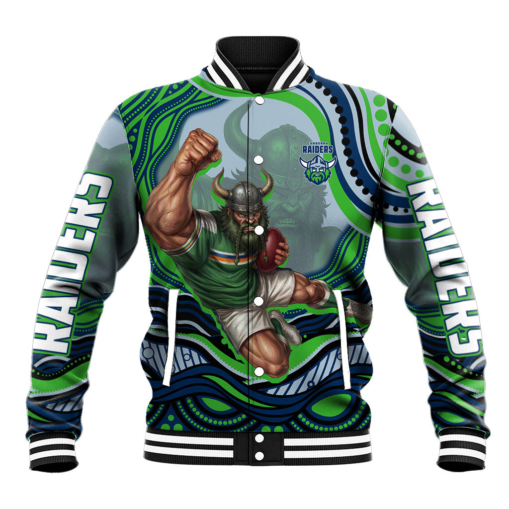 Personalized Canberra Raiders Baseball Jacket Aboriginal Dot Art - Dreamtime Rugby Mascot