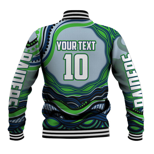 Personalized Canberra Raiders Baseball Jacket Aboriginal Dot Art - Dreamtime Rugby Mascot