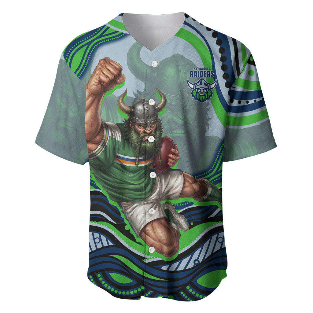 Personalized Canberra Raiders Baseball Jersey Aboriginal Dot Art - Dreamtime Rugby Mascot