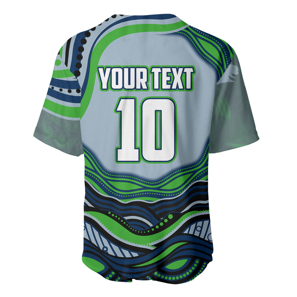 Personalized Canberra Raiders Baseball Jersey Aboriginal Dot Art - Dreamtime Rugby Mascot