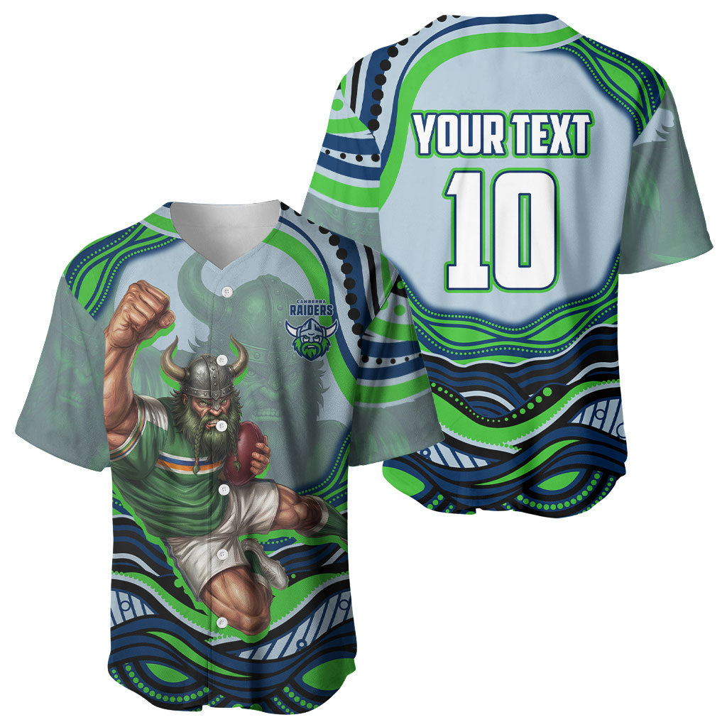 Personalized Canberra Raiders Baseball Jersey Aboriginal Dot Art - Dreamtime Rugby Mascot