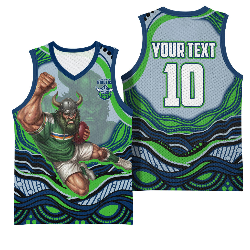 Personalized Canberra Raiders Basketball Jersey Aboriginal Dot Art - Dreamtime Rugby Mascot