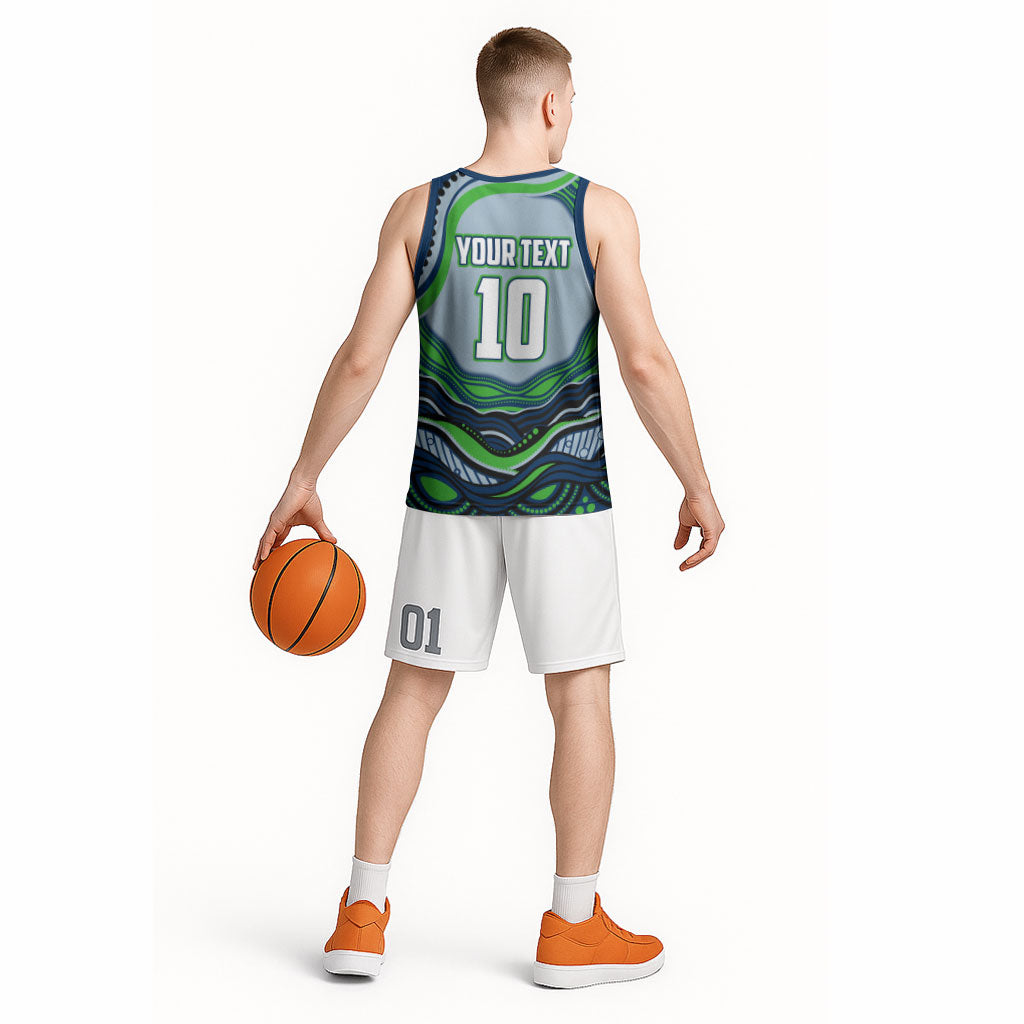 Personalized Canberra Raiders Basketball Jersey Aboriginal Dot Art - Dreamtime Rugby Mascot