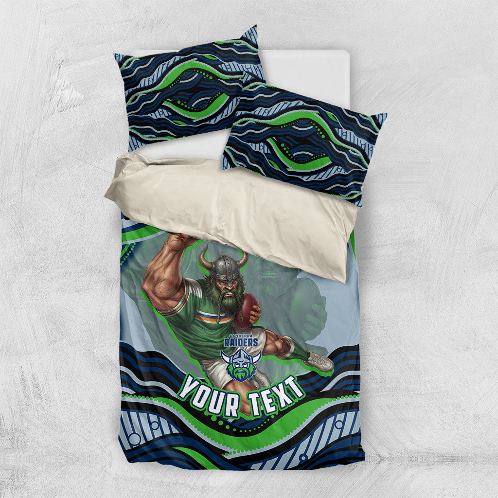 Personalized Canberra Raiders Bedding Set Aboriginal Dot Art - Dreamtime Rugby Mascot