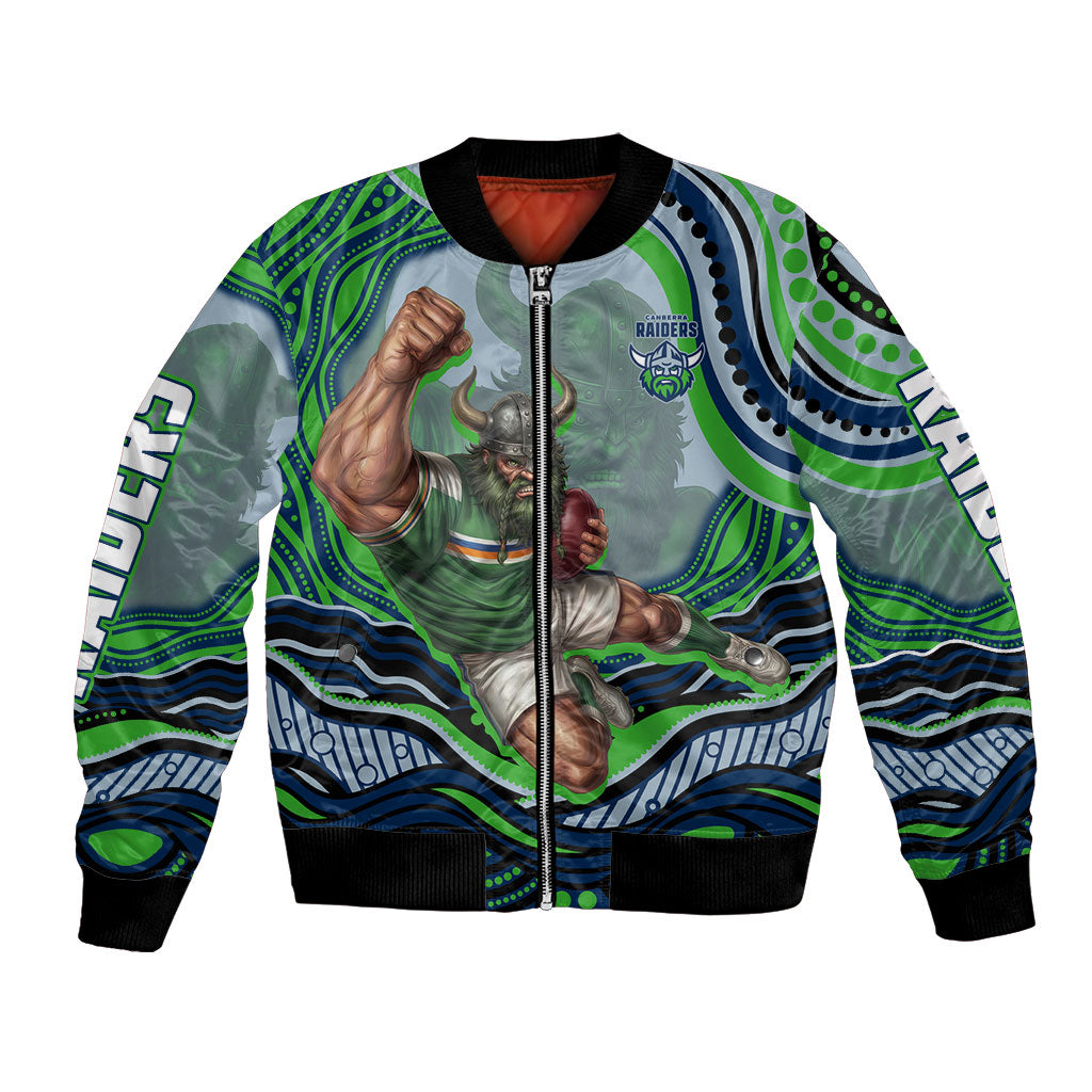 Personalized Canberra Raiders Bomber Jacket Aboriginal Dot Art - Dreamtime Rugby Mascot