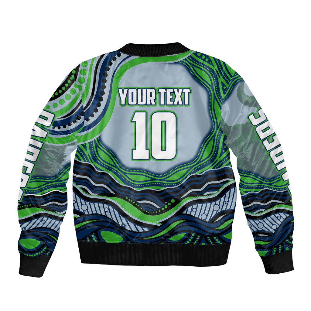 Personalized Canberra Raiders Bomber Jacket Aboriginal Dot Art - Dreamtime Rugby Mascot