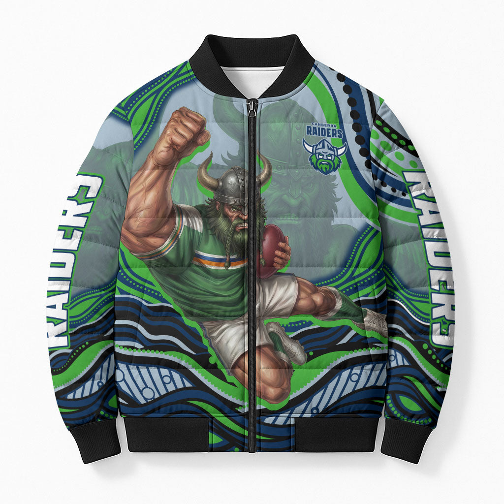 Personalized Canberra Raiders Bomber Puffer Jacket Aboriginal Dot Art - Dreamtime Rugby Mascot