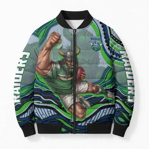 Personalized Canberra Raiders Bomber Puffer Jacket Aboriginal Dot Art - Dreamtime Rugby Mascot