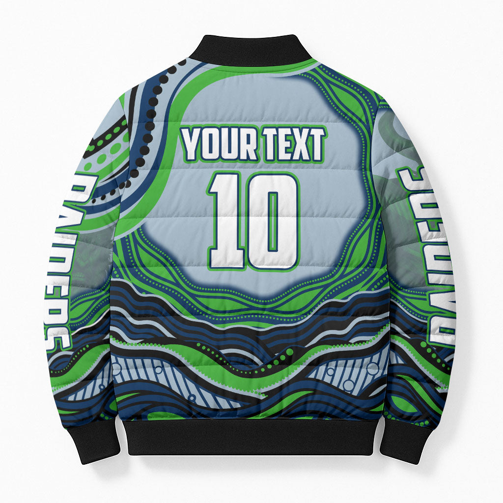 Personalized Canberra Raiders Bomber Puffer Jacket Aboriginal Dot Art - Dreamtime Rugby Mascot