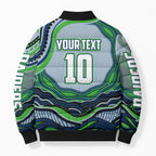 Personalized Canberra Raiders Bomber Puffer Jacket Aboriginal Dot Art - Dreamtime Rugby Mascot